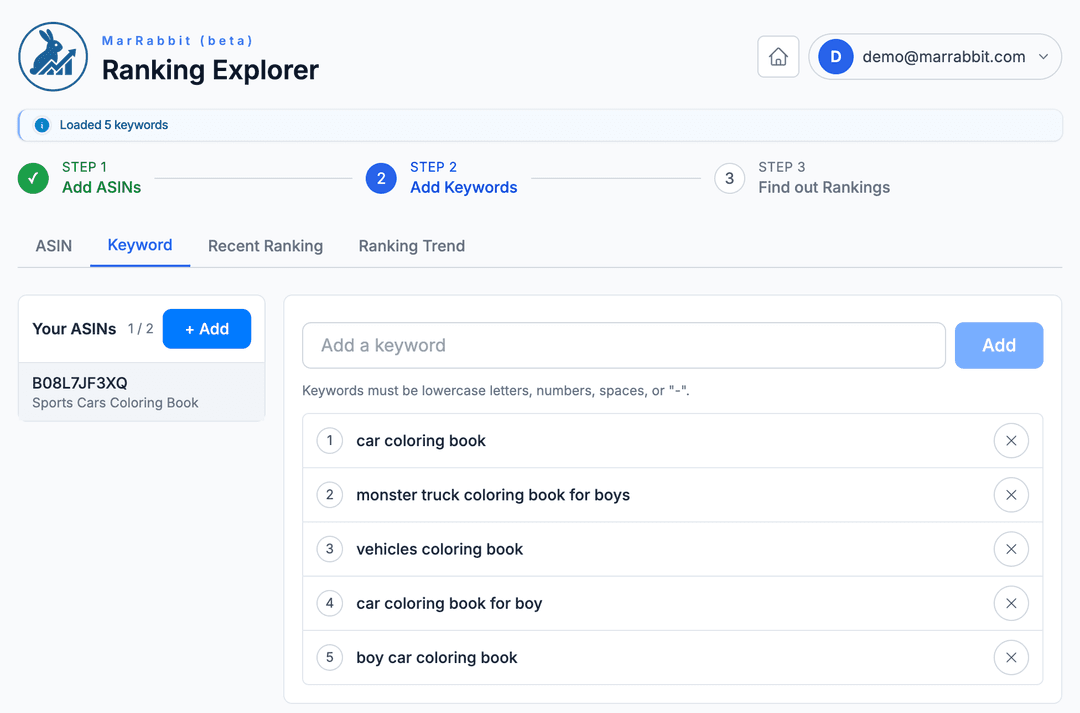 Keyword trend screenshot